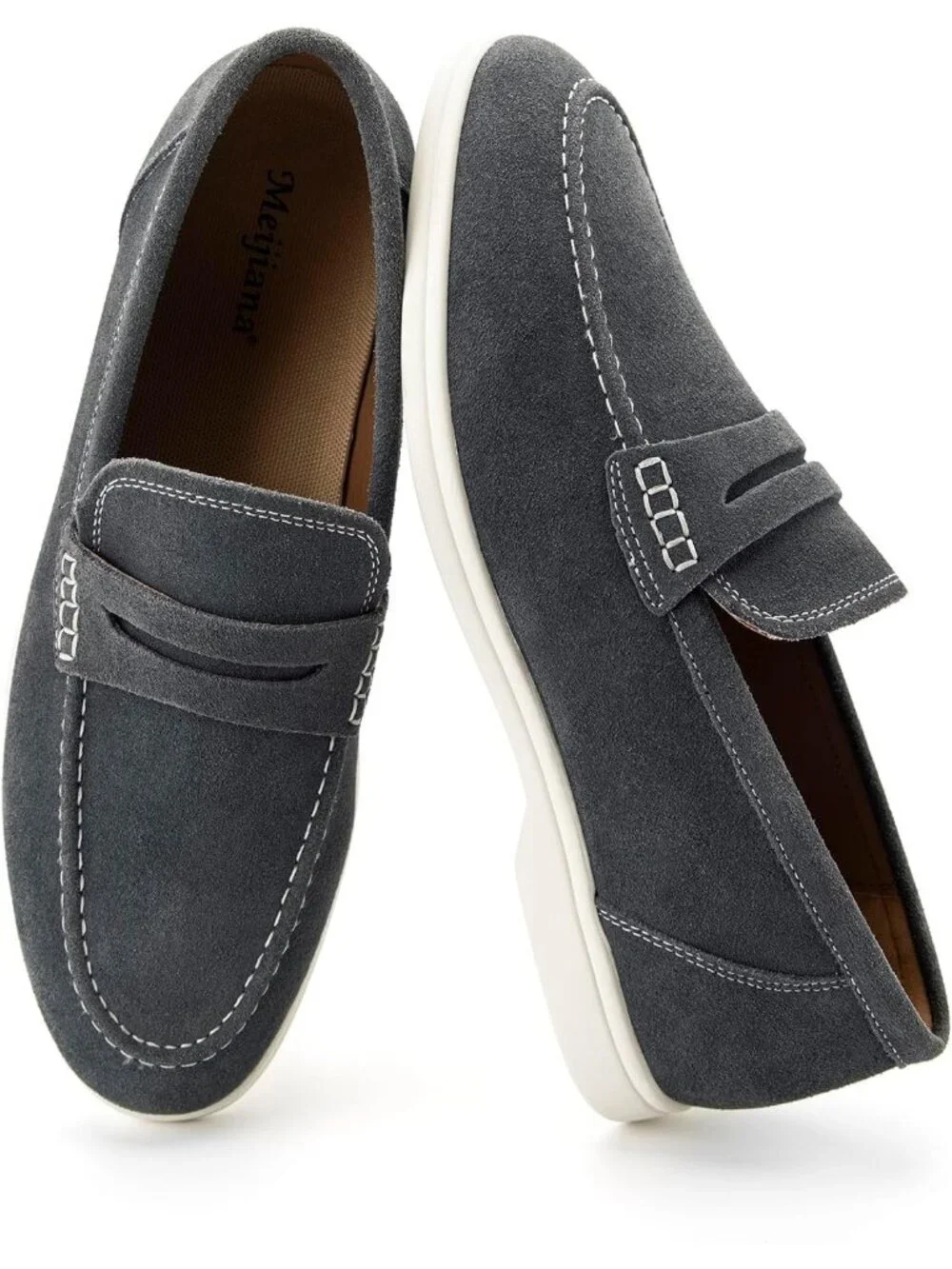🆕Men's Grey Leather Loafers Slip-On Moccasins Suede Dress Shoes Lightweight